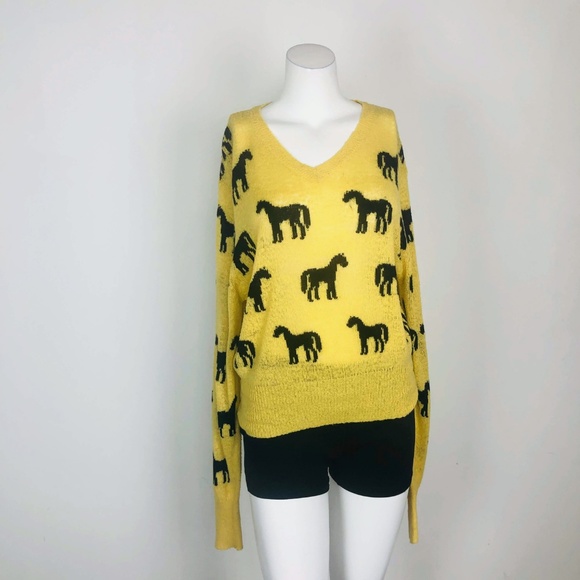 Wildfox White Label Yellow Horse Print Sweater - Picture 2 of 6